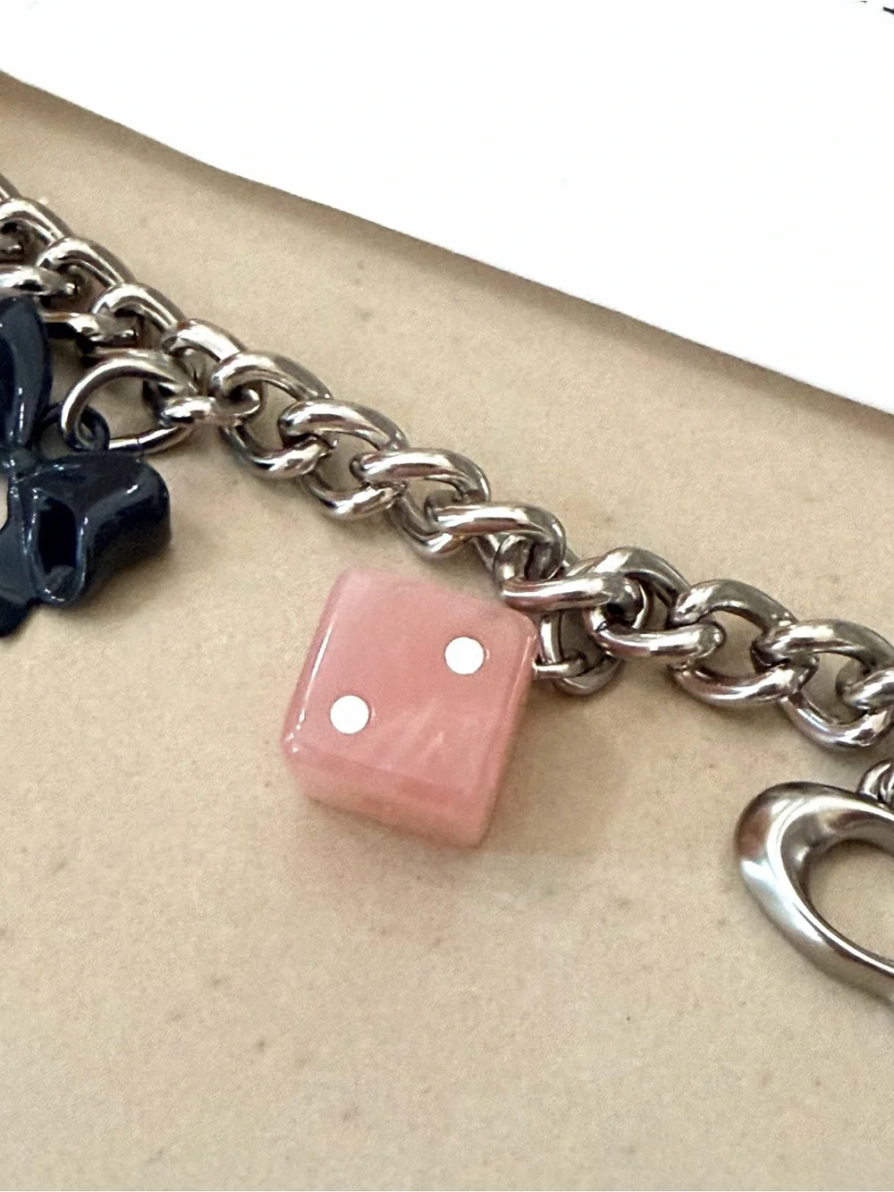 Coach Silver-Tone Charm Keychain with Multicolor Enamel Charms